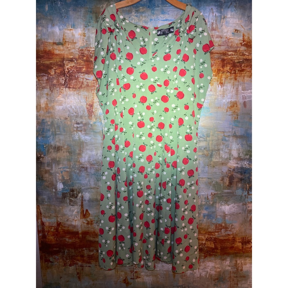 Hell Bunny Vixen Apple Print Retro Dress Green Red Plus Size 4XL Rockabilly Bows